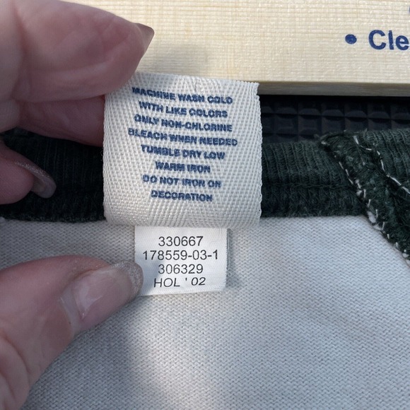 Vintage Old Navy Sweatshirt Green Cream Navy Lettering Patch L Large 2002 - Picture 6 of 8